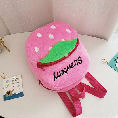 Cartoon Strawberry Plush Kids Backpack