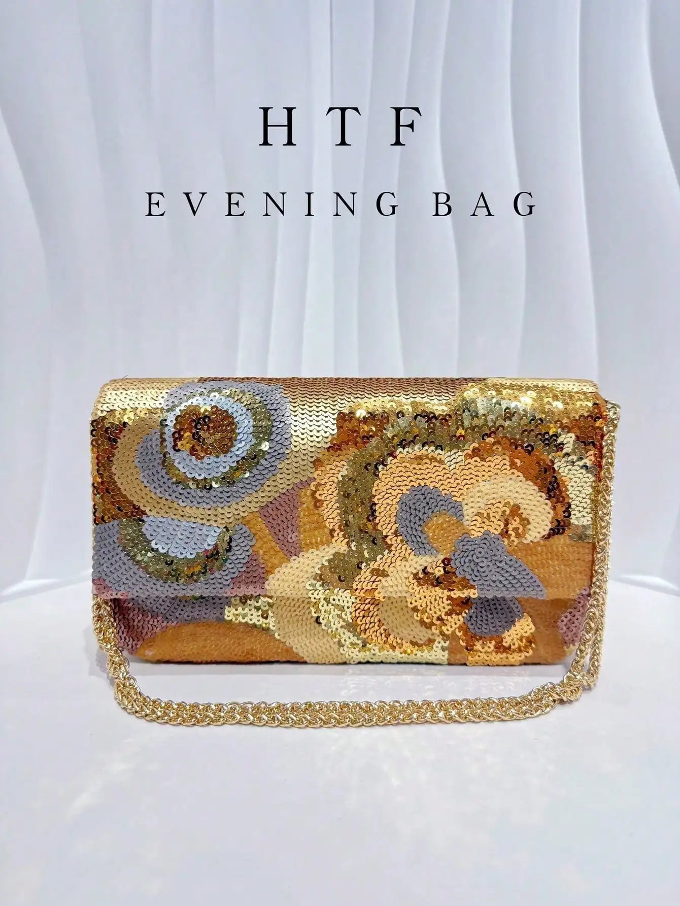 Floral Sequin Evening Clutch Bag