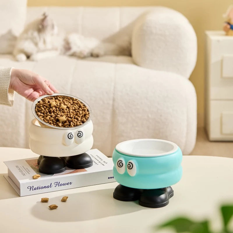 Elevated Stainless Steel Pet Bowl with Cartoon Design