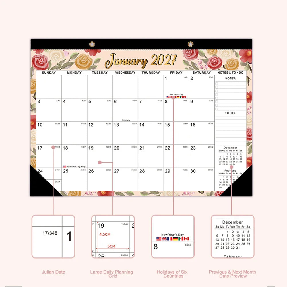 2027 Large Wall Calendar Planner – 18 Month Monthly Organizer