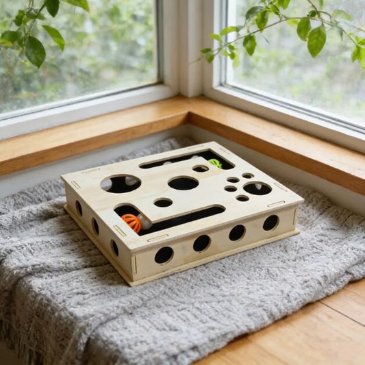 Wood Cat Maze Toy with Interactive Ball & Nail File