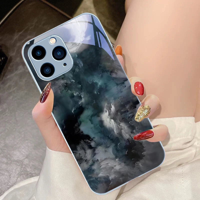 Tempered Glass Marble Effect iPhone Case