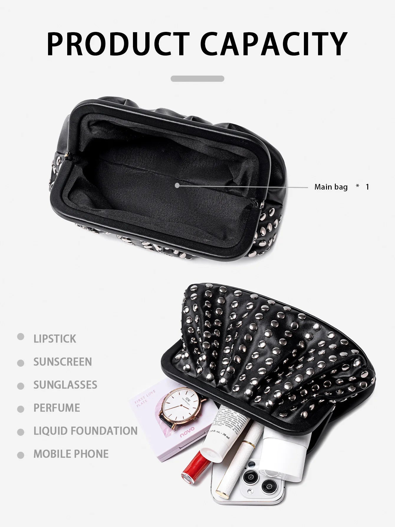 Studded Shell Evening Clutch Bag