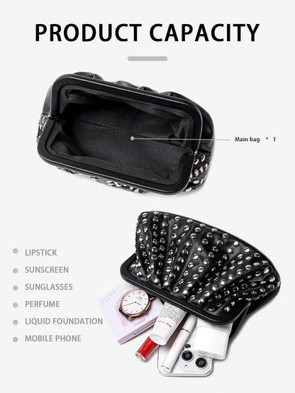 Studded Shell Evening Clutch Bag