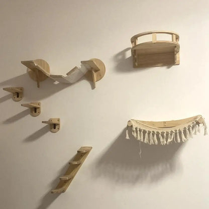 Wooden Wall-Mounted Cat Climbing Shelves & Play Set