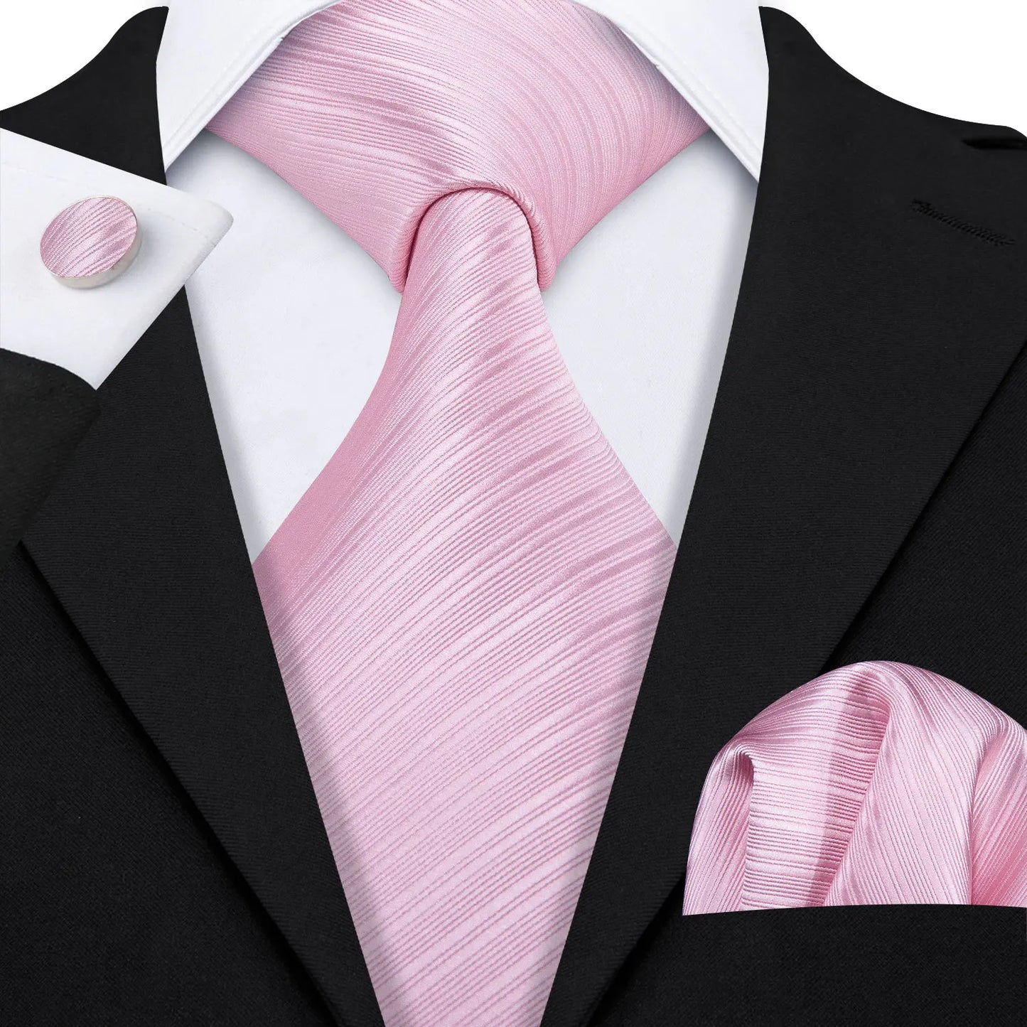 Barry Wang Jacquard Striped Silk Men's Tie Pocket Square Cufflinks Set