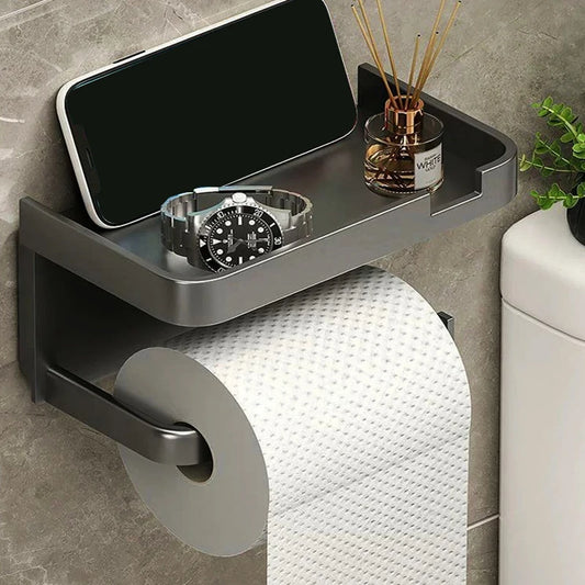 Wall-Mounted Toilet Paper Holder with Storage Shelf