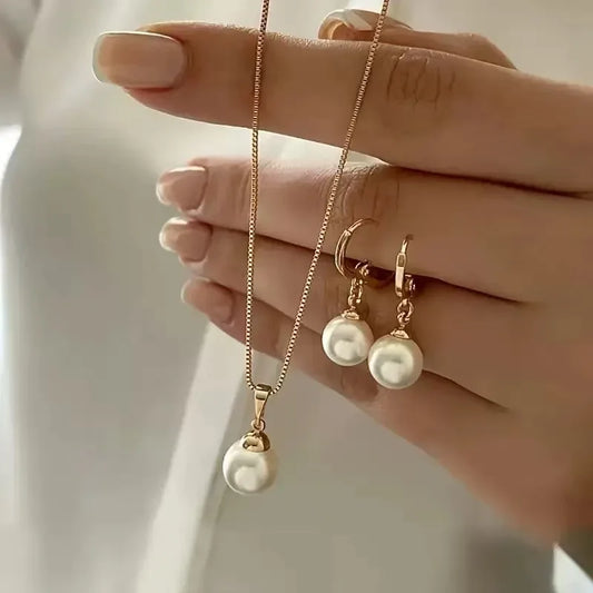 Pearl Necklace & Dangle Earrings Set
