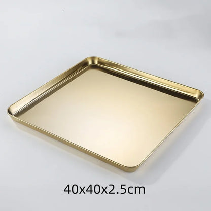 Golden Stainless Steel Food Serving Tray