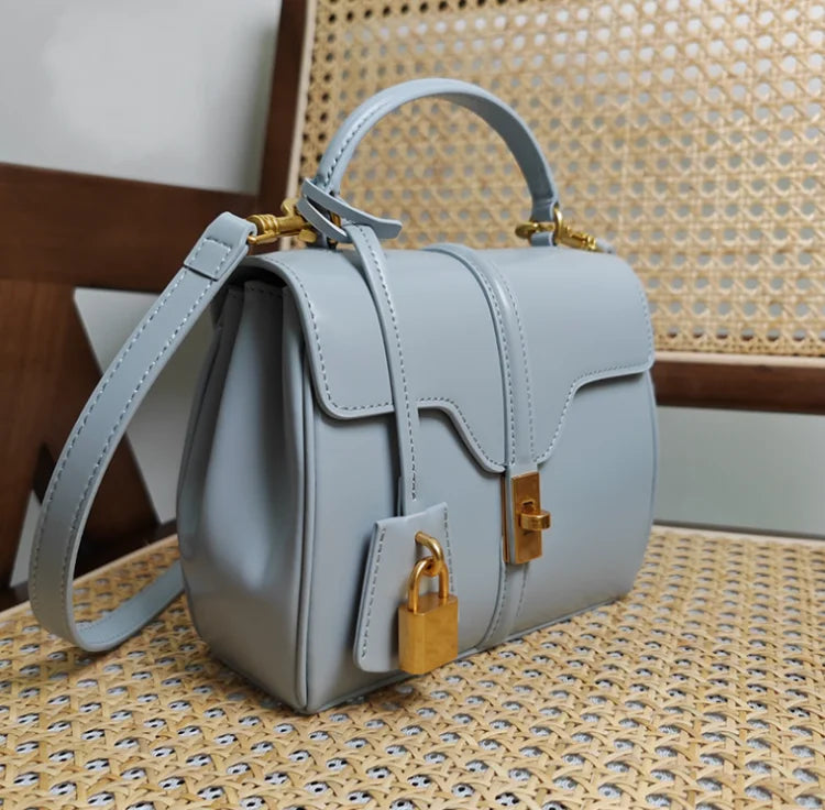 Genuine Split Leather Top Handle Satchel Bag