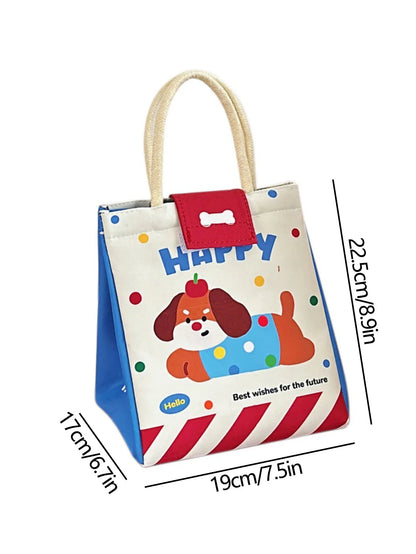 Cute Insulated Canvas Bento Lunch Tote Bag