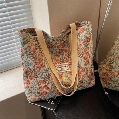 Embroidered Floral Canvas Tote Bag