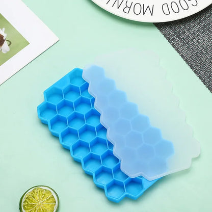 37-Grid Honeycomb Silicone Ice Cube Tray with Lid