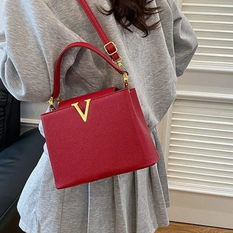 Buckled Leather Shoulder Handbag