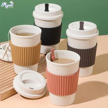 450ml Wheat Straw Reusable Coffee Cup with Lid