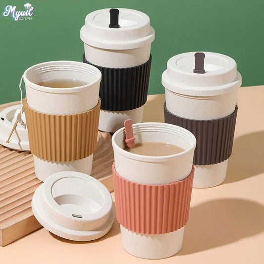 450ml Wheat Straw Reusable Coffee Cup with Lid