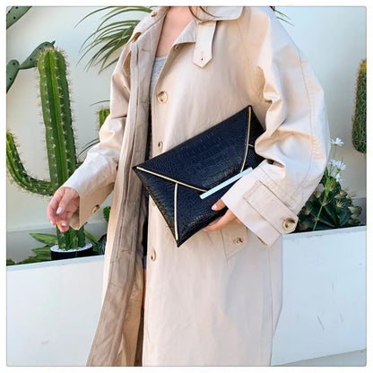 Crocodile Pattern Envelope Clutch Bag for Women