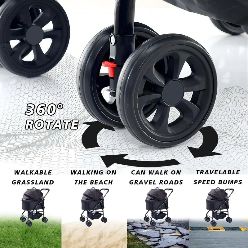 Foldable Pet Stroller for Dogs & Cats