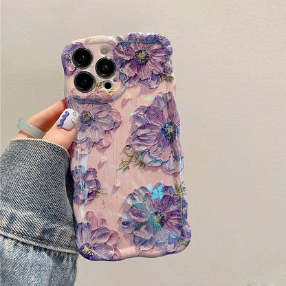 Laser Blue Light Flowers Phone Case For iPhone 14 Pro Max 11 12 13 Pro Max