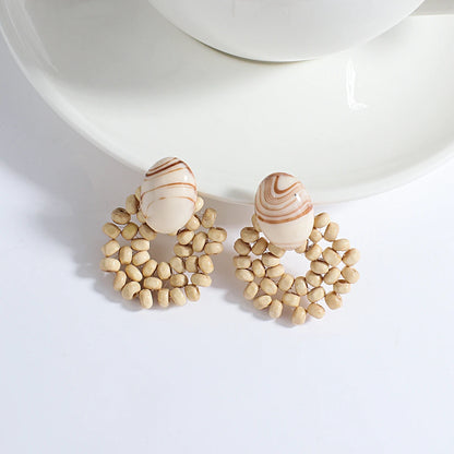 AENSOA Boho Handmade Geometric Wooden Drop Earrings