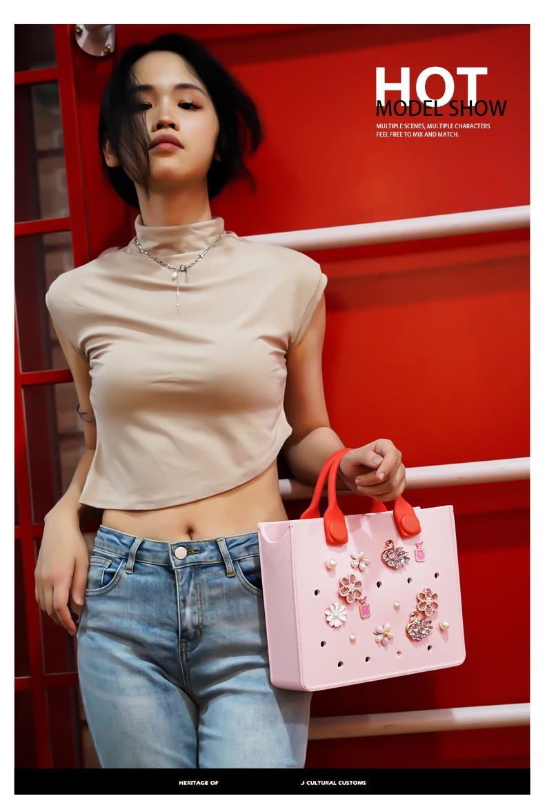 Waterproof EVA Tote Bag with Charm Holes