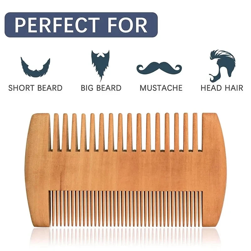 Wood Beard & Hair Comb with Leather Case