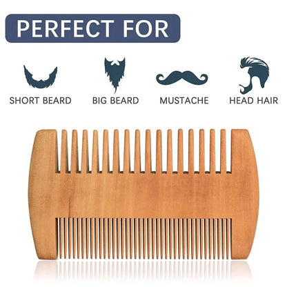 Wood Beard & Hair Comb with Leather Case