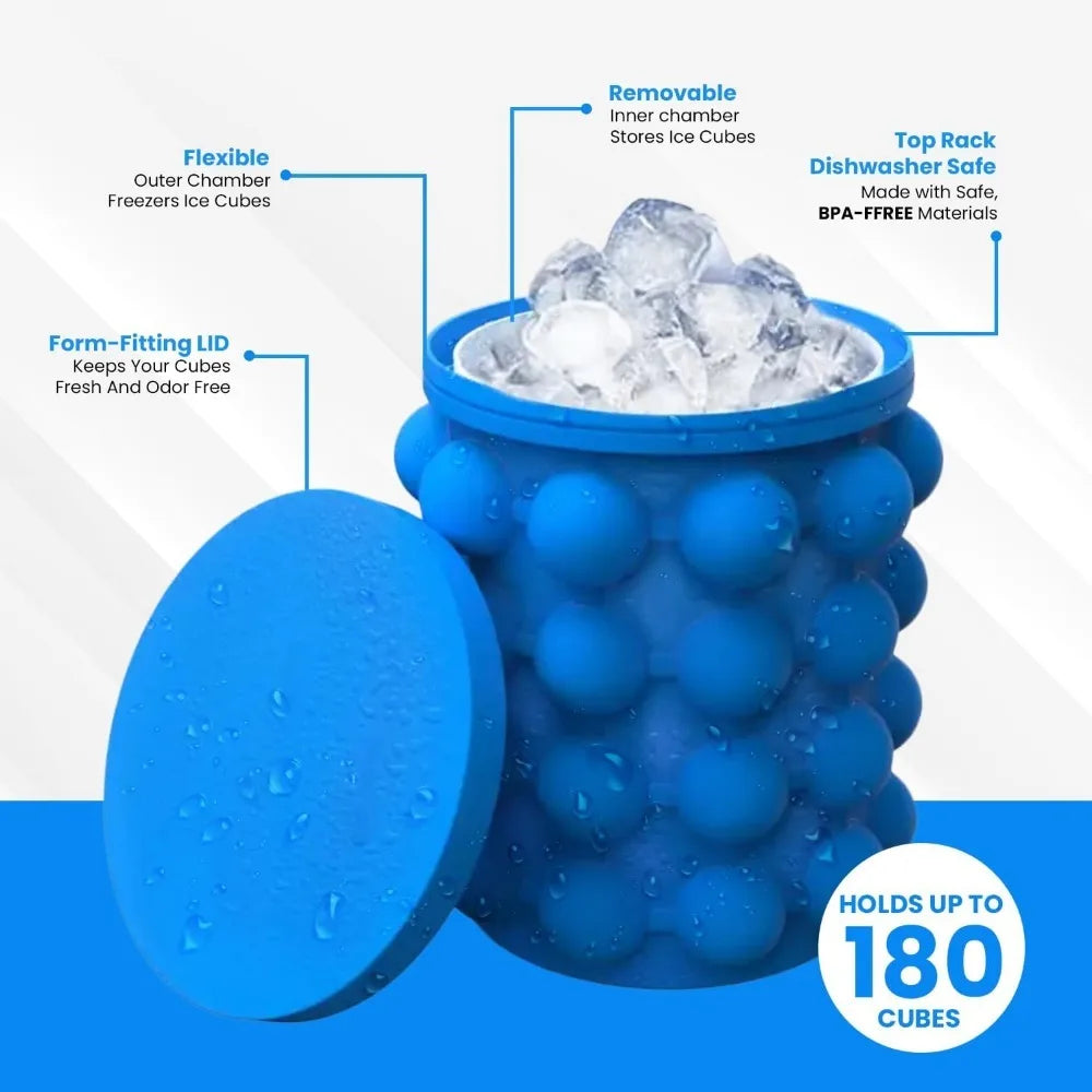 Portable Silicone Ice Cube Mold and Ice Storage Bucket with Lid