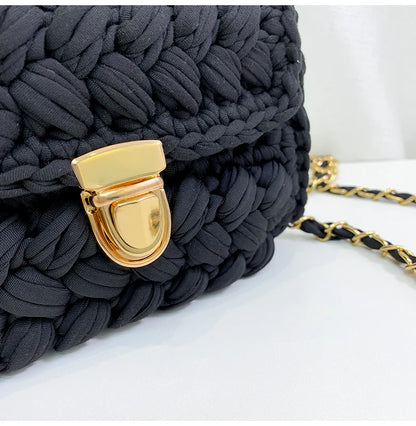 Woven Cotton Chain Crossbody Handbag