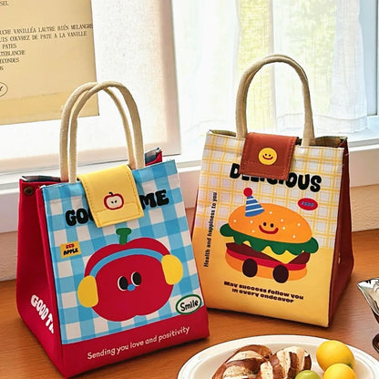 Cute Insulated Canvas Bento Lunch Tote Bag