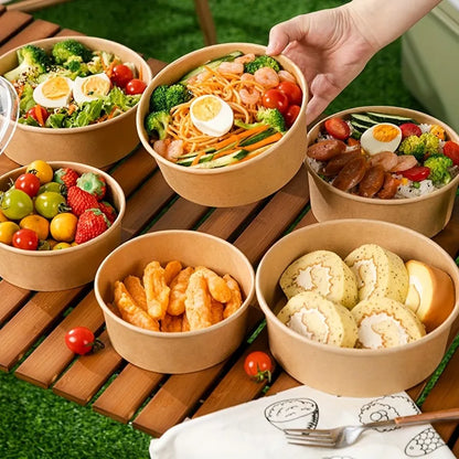 Disposable Kraft Paper Food Bowls with Lids