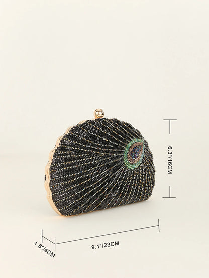 Beaded Peacock Evening Clutch Bag