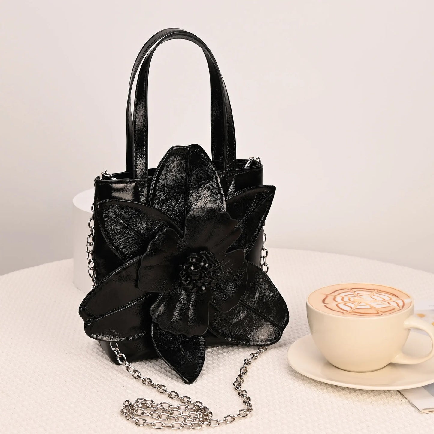 3D Floral PU Leather Bucket Handbag