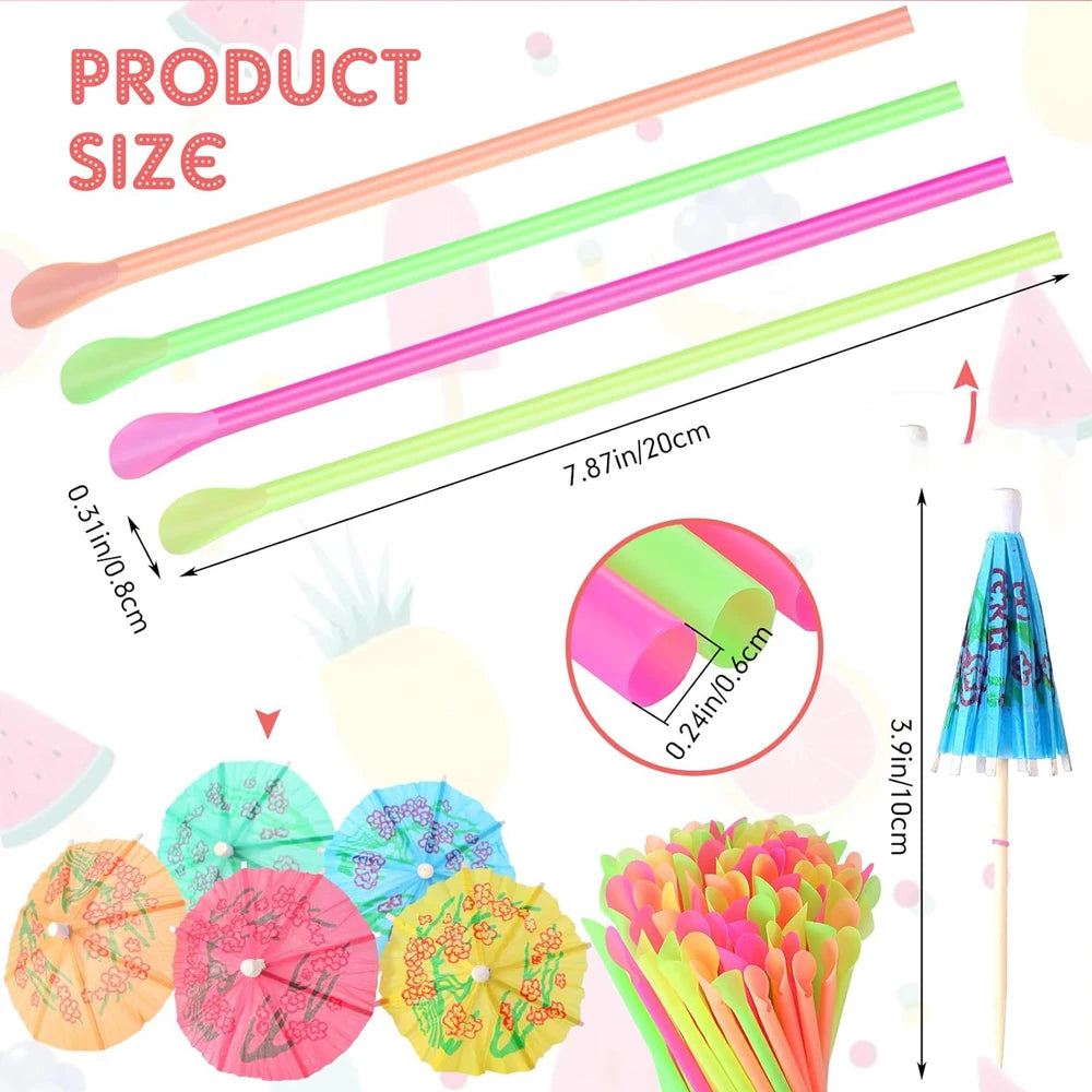 Summer Snow Cone Cups with Spoon Straws & Umbrella Kit