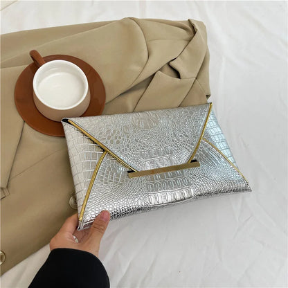 Crocodile Pattern Envelope Clutch Bag for Women