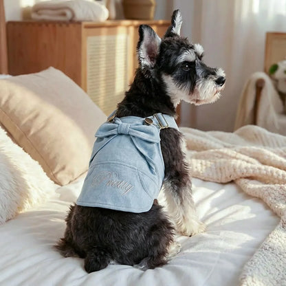 Fashion Dog Denim Jumpsuit with Bowknot Design