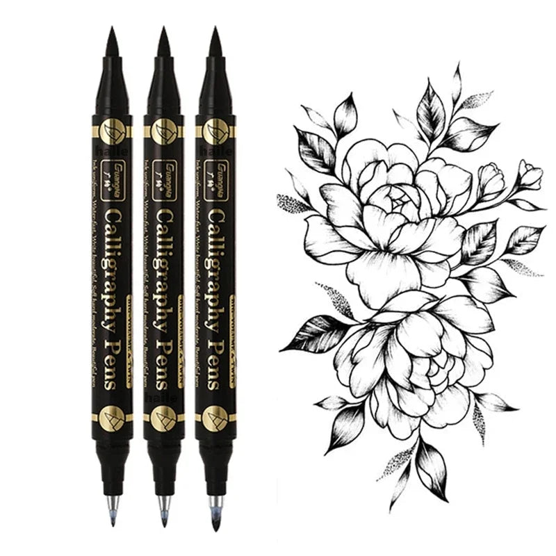 3 Pc/lot Double Head Multifunction Pen Black Ink For Calligraphy