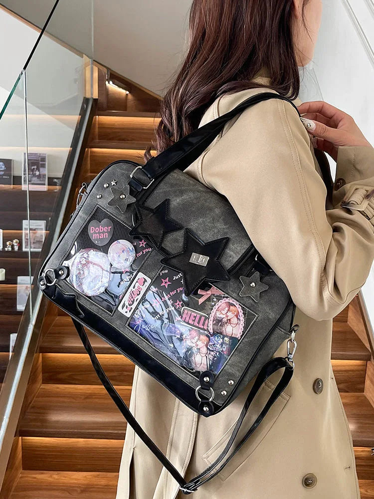 Transparent DIY Ita Shoulder Bag for Pins & Collectibles
