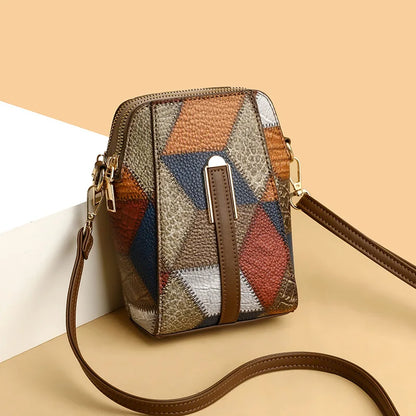 Vintage Patchwork Shoulder Bag with Zipper Closure