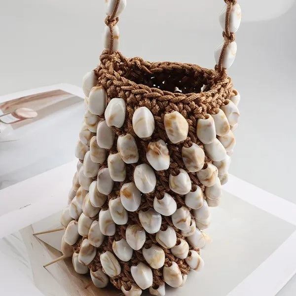 Mini Beaded Crochet Bucket Bag for Women