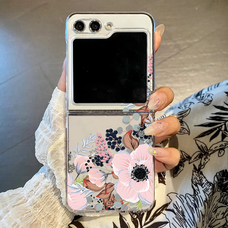 Purple Flower Phone Case For Samsung Galaxy Z Flip3 Flip4 Flip5 Flip6