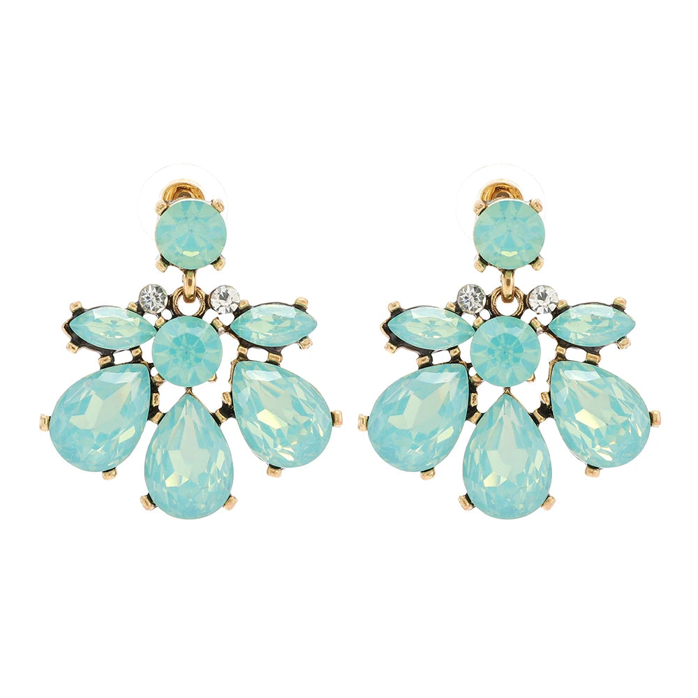 Geometric Flower Rhinestone Decor Drop Earrings