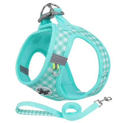 Checkered Reflective Pet Harness with Leash Set
