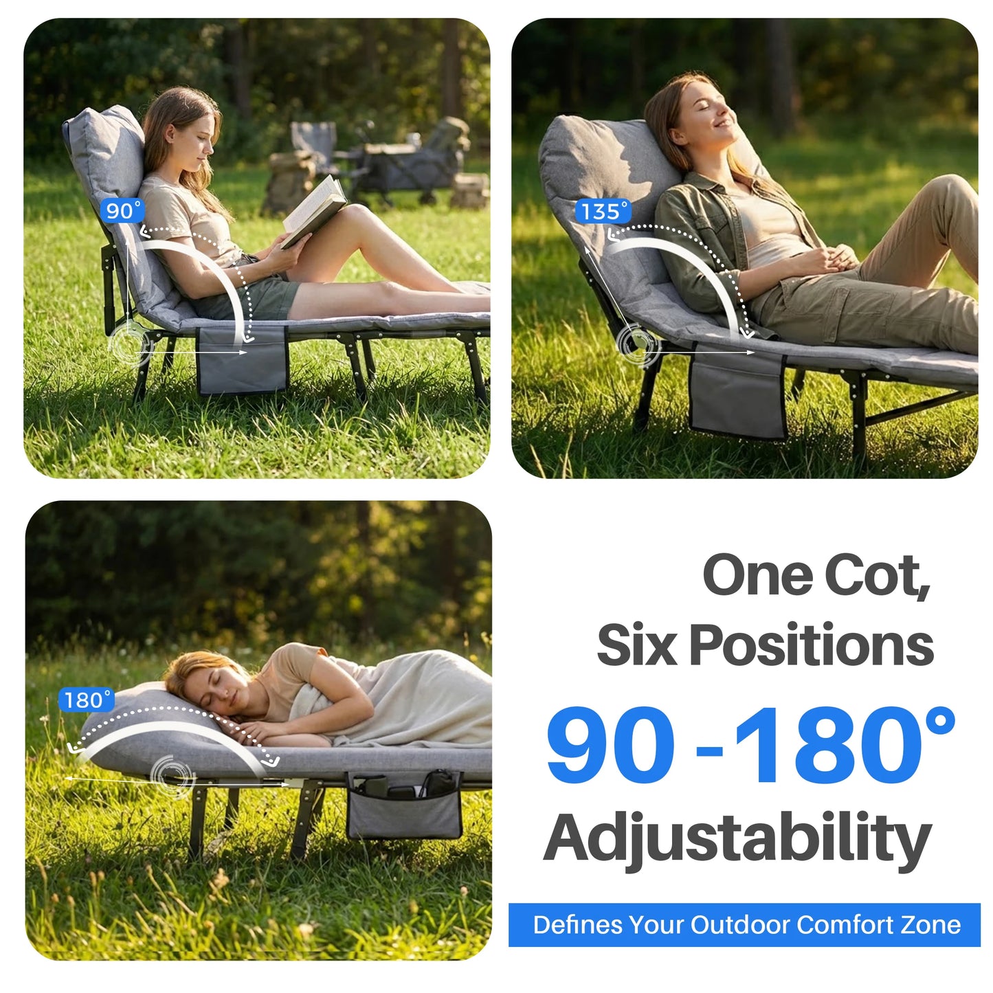 Adjustable Folding Camping Cot with Mattress