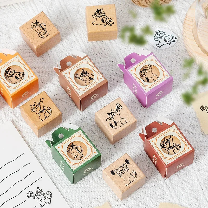 Cute Cat Wooden Decorative Stamp