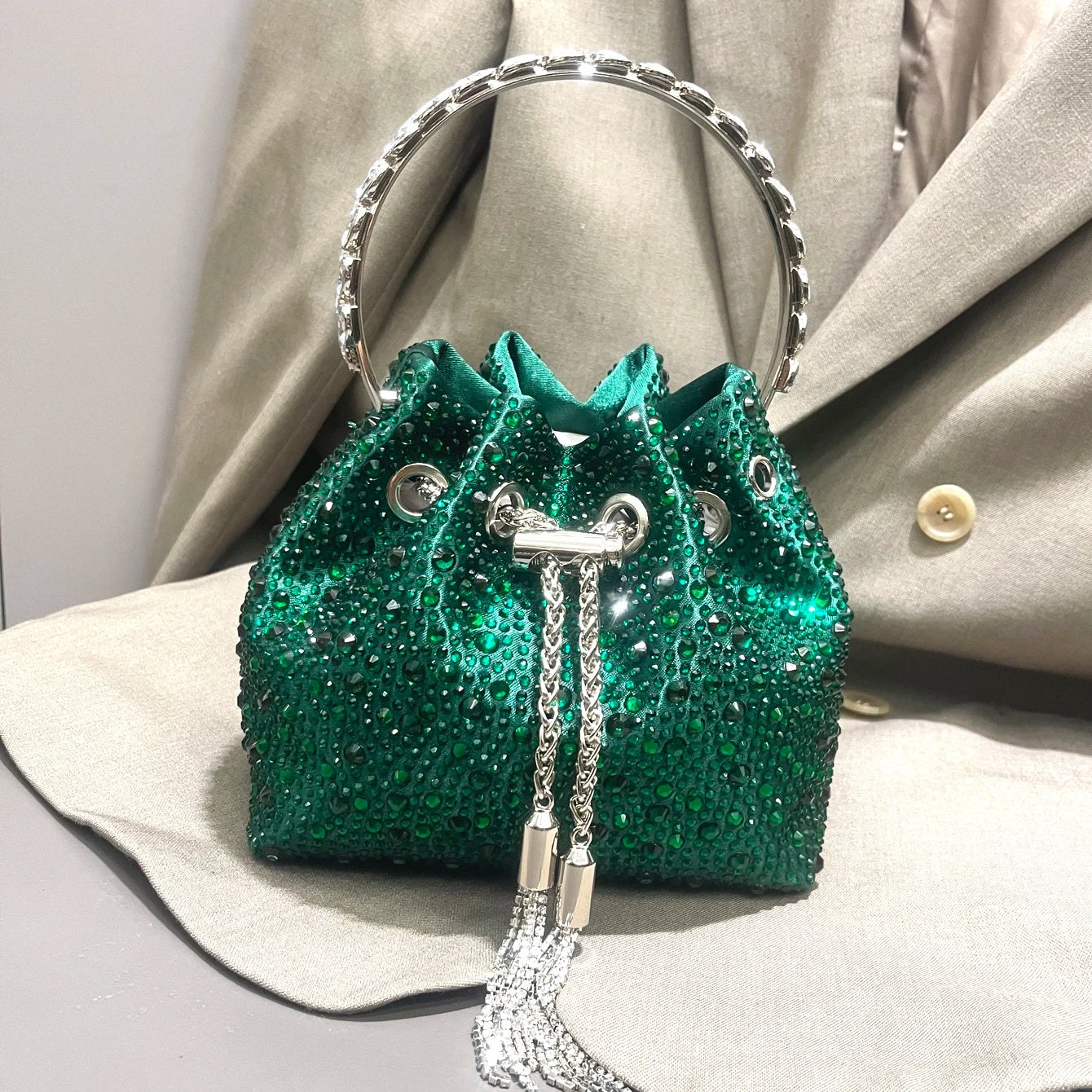 Luxury Rhinestone Bucket Evening Bag