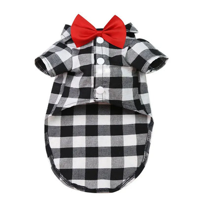 Plaid Dog Shirt with Bow Tie for Small & Medium Pets