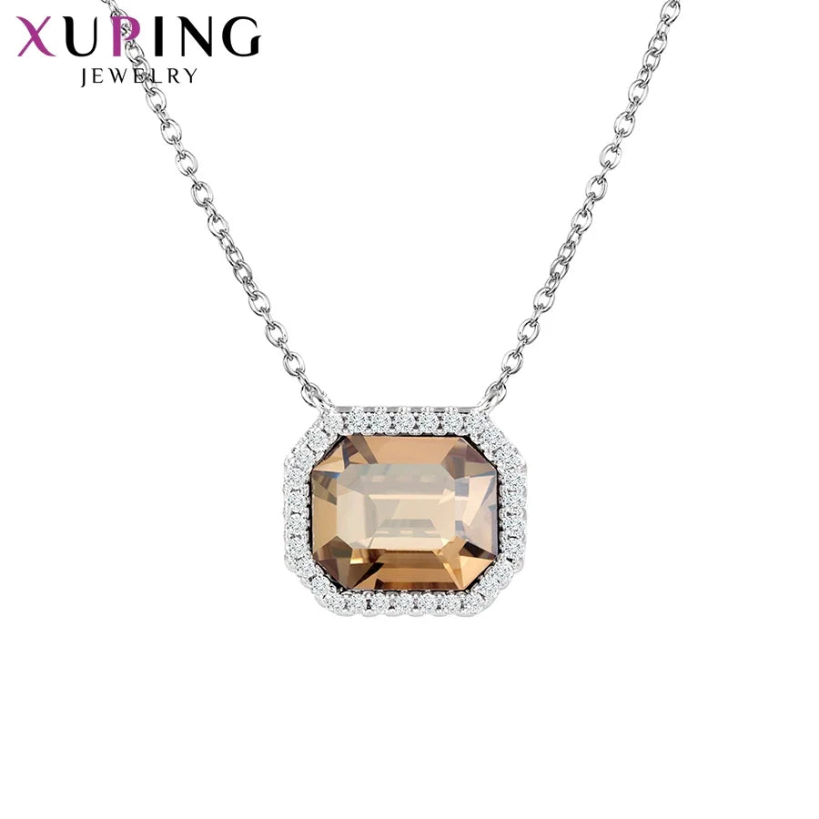 Women’s Rhodium-Color Square Crystal Pendant Necklace