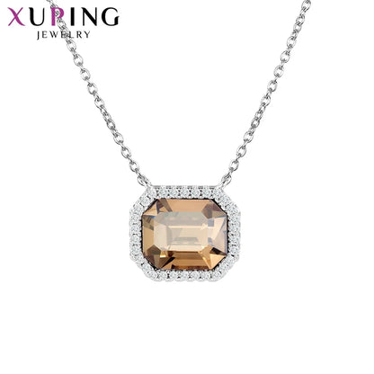 Women’s Rhodium-Color Square Crystal Pendant Necklace