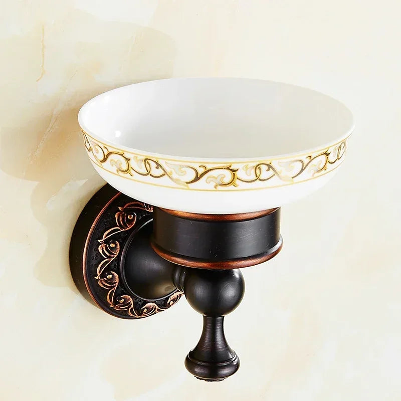 Black Bronze Carved Bathroom Hardware Accessories Set